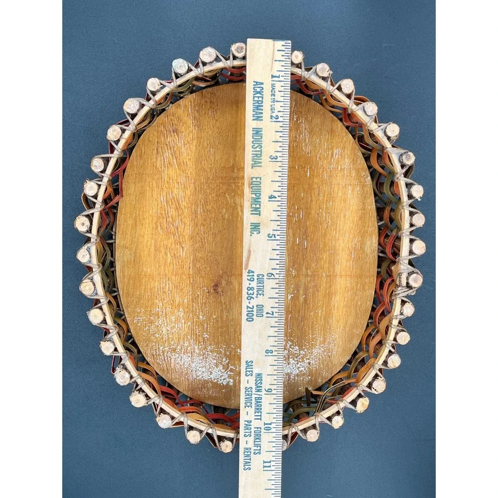 Rustic Twig Woven Splint Oval‎ Basket Multicolor Wood Base Farmhouse Decor 10.5